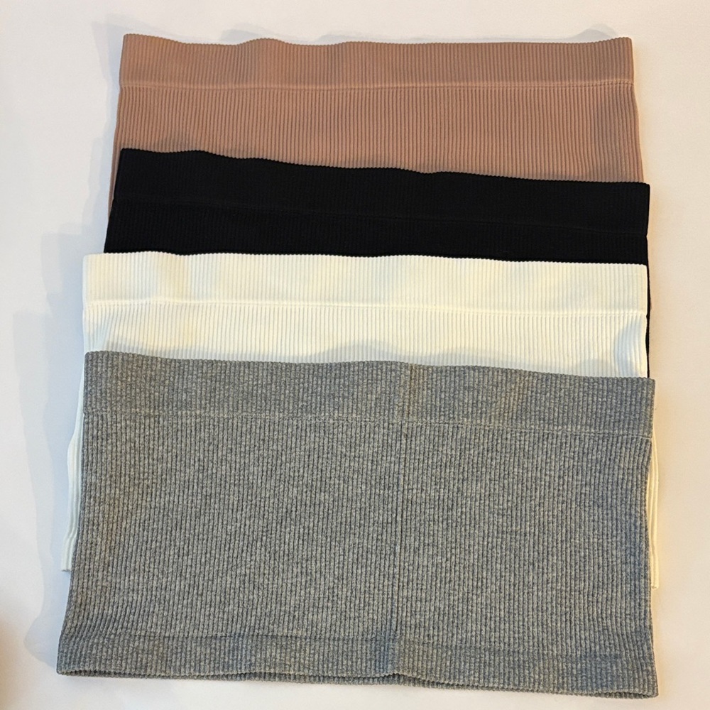 Bandeau Bundle of 4 Ribbed Cropped Tops- Tan, Black, White, Gray, Taupe